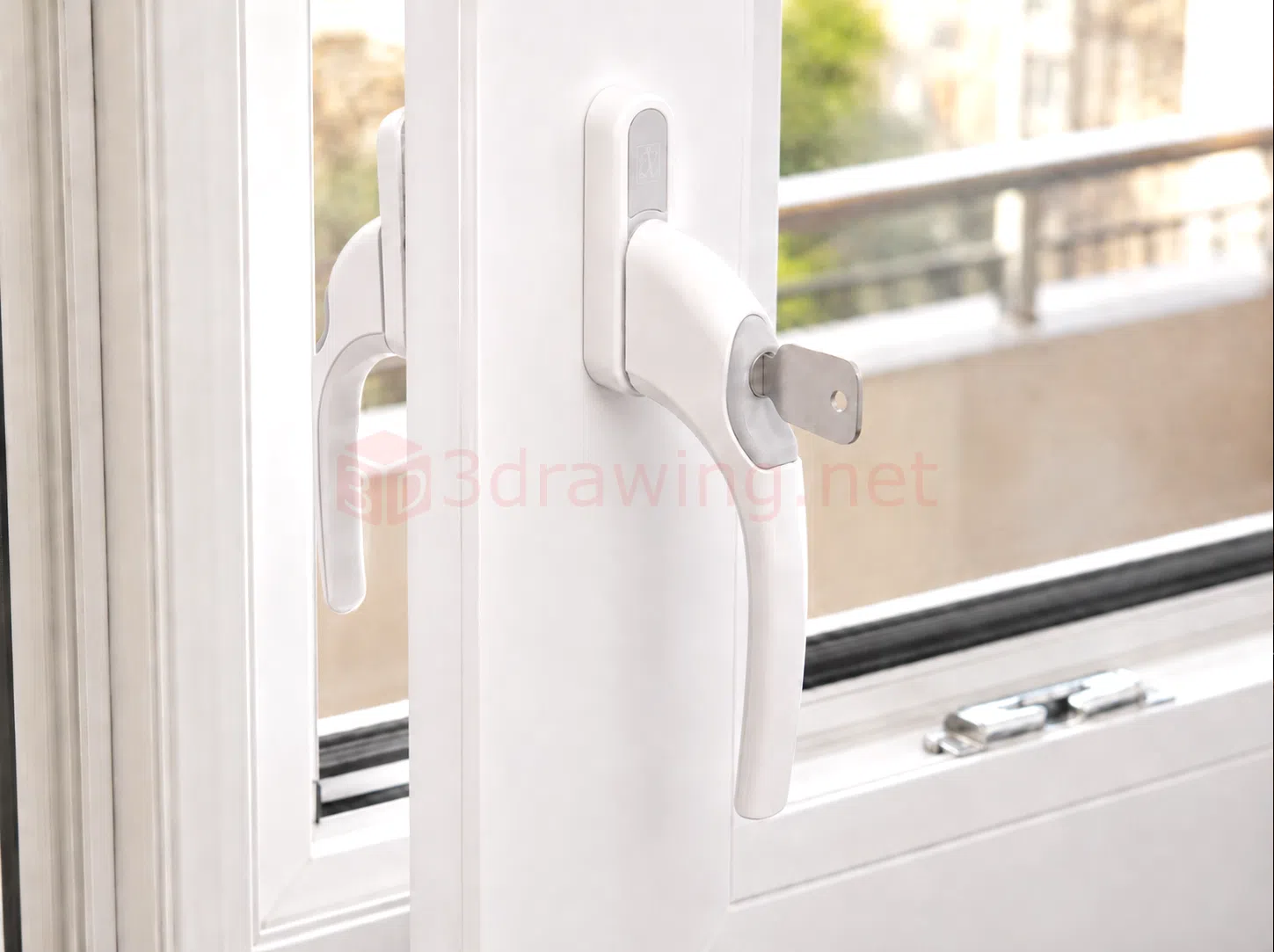 Kilitli Kapı & Pencere Kolu Çocuk emniyeti ve yüksek güvenlik için tasarlanmış, Zamak döküm gövdeli kilitli pencere kolu. Ergonomik tutuş odaklı endüstriyel tasarım ve fotogerçekçi görselleştirme.