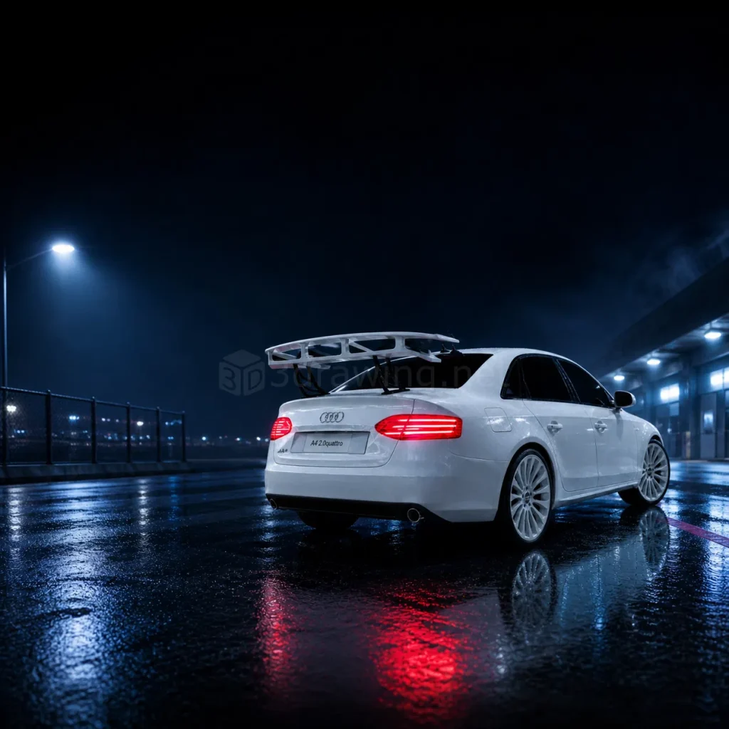 CATIA V5 ile modellenmiş beyaz Audi Quattro otomobil renderı