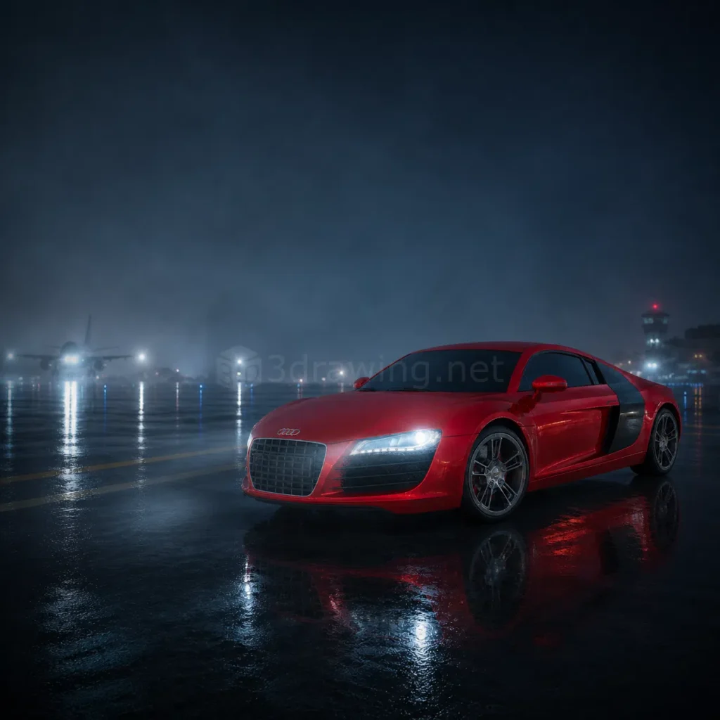 Rhinoceros ve KeyShot ile hazırlanmış kırmızı Audi R8 otomobil renderı