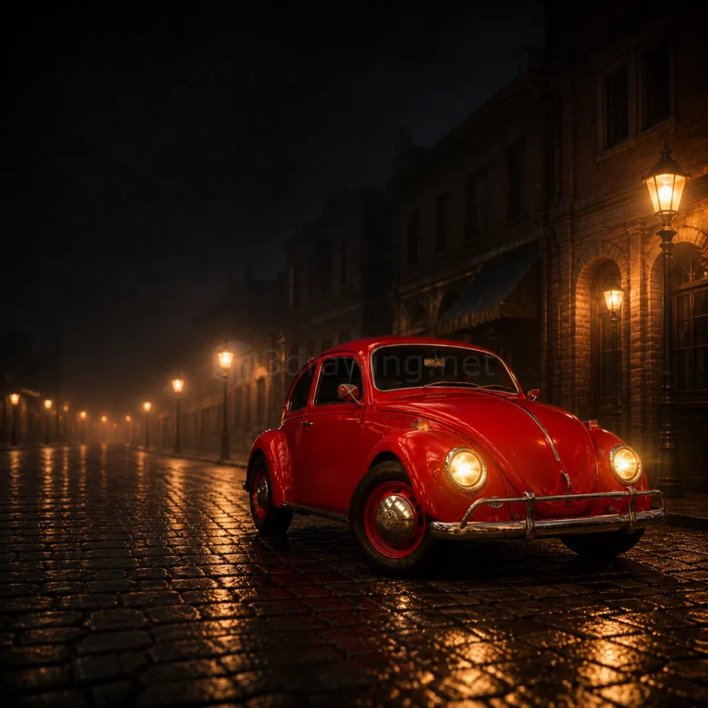 Rhinoceros ile modellenmiş kırmızı Volkswagen Beetle klasik otomobil renderı