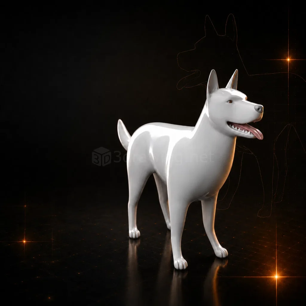 Rhinoceros ve T-Spline ile modellenmiş beyaz kurt biblo render görseli
